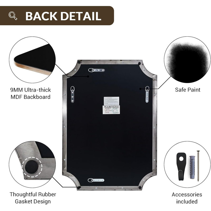 Miroir de salle de bain Minuette Cadre en acier inoxydable, 32 po x 24 po, Nickel brossé