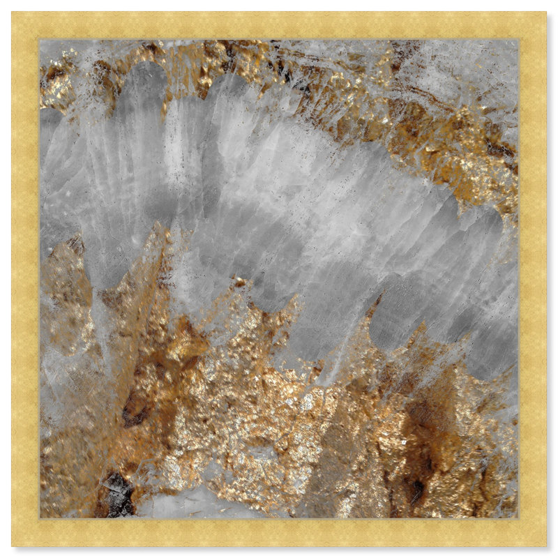 «Gold and Silver Abstract Geode» par Oliver Gal - reproduction, H 14 po x l 14 po, Cadre doré
