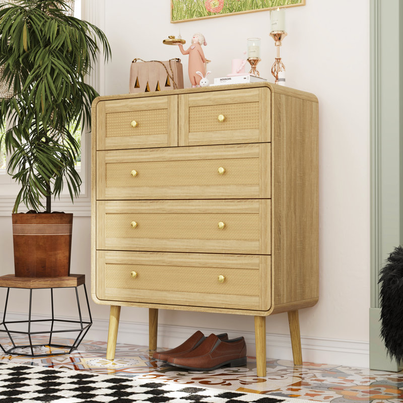 5-Drawer Tall Dresser With Solid Wood Legs