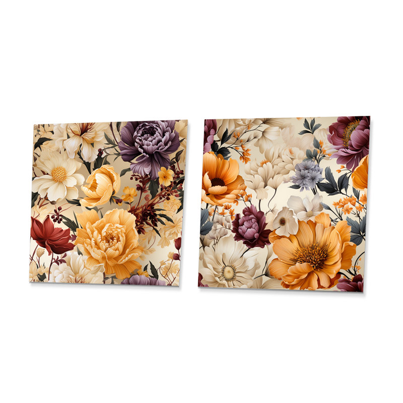 Janes - Ensemble de 2 carrés muraux floraux en métal, H 36 po x l 72 po