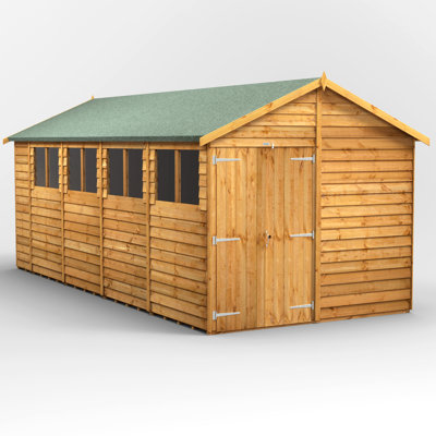 Powersheds 18 x 8ft Timber Overlap Garden Shed, Double Doors