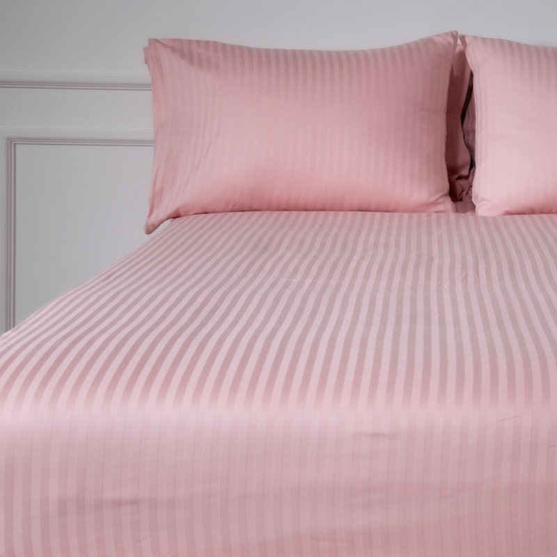 Mix & Match Bundle 200 Thread Count Striped Turkish Cotton Sateen Flat Sheet, Pink