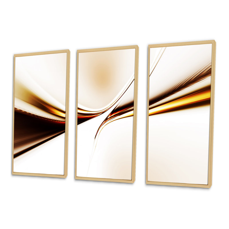 Dynamic Golden Waves - 3 pièces, cadre flottant, impression sur toile, Brun, H 20 po x l 36 po