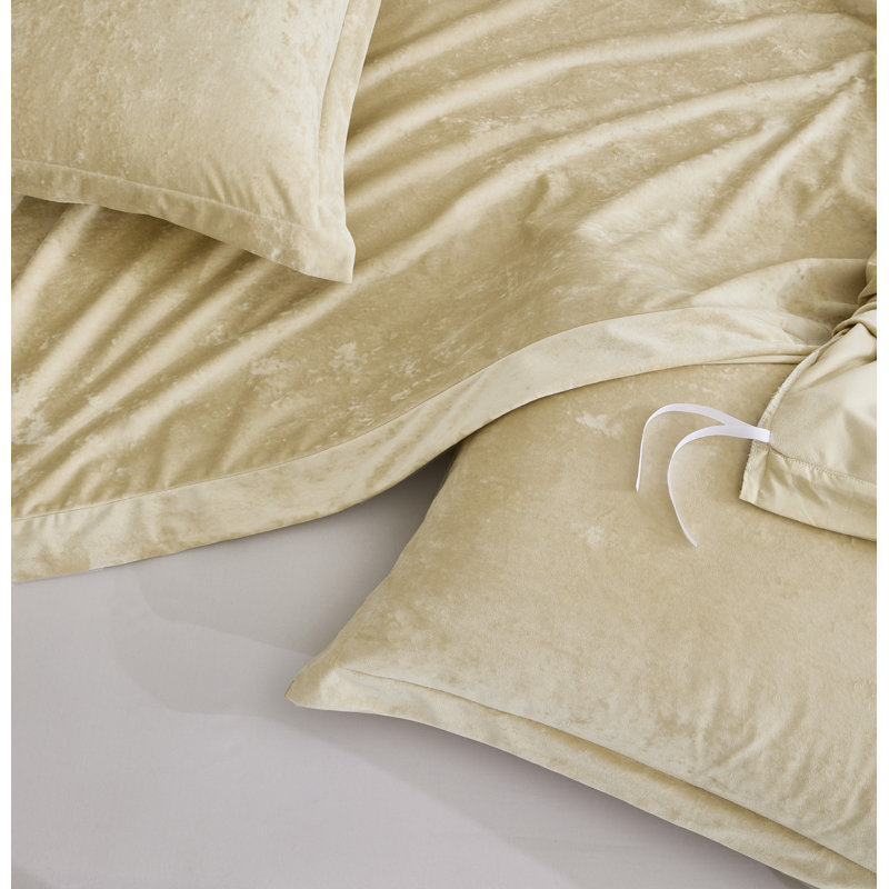 Piers Distressed Velvet Duvet Cover Set, King Duvet Cover + 2 King Shams, Beige