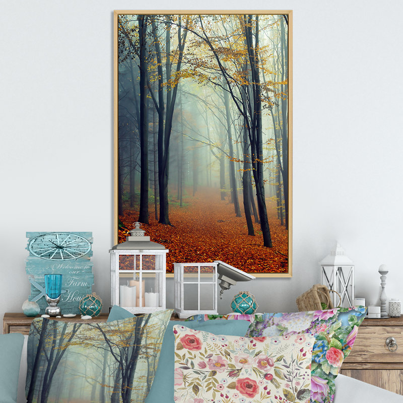 Paysage d'automne - Peinture, H 32 po x l 16 po x P 1 po, Cadre flottant brun