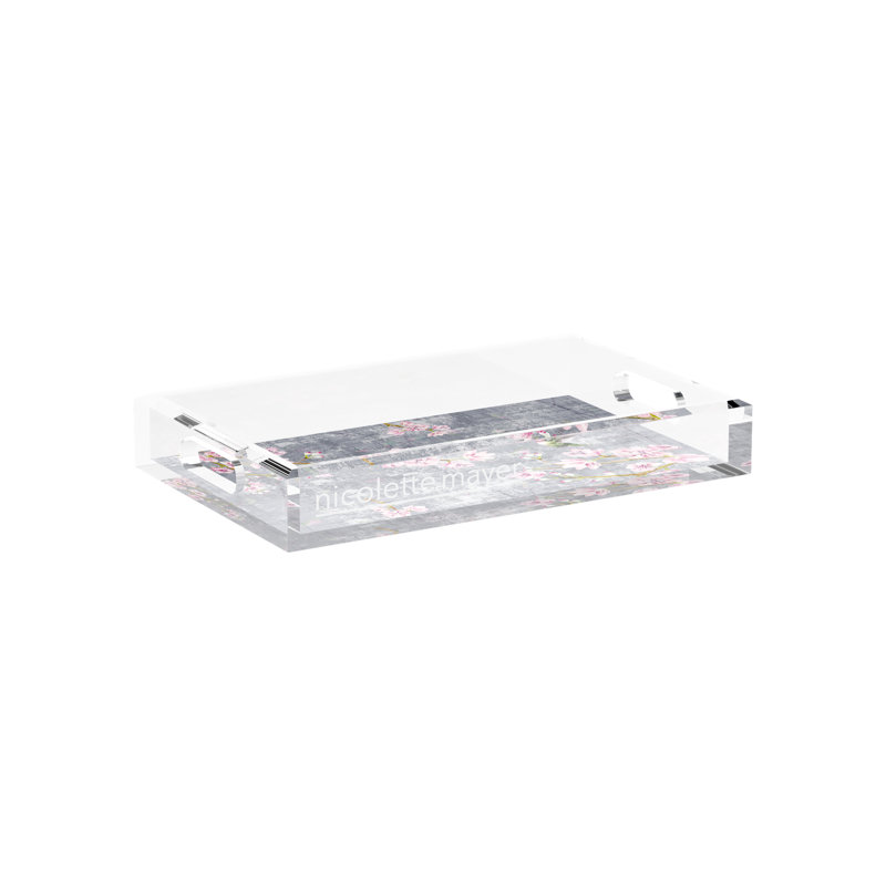 Blossom Fantasia Charcoal Acrylic Rectangle Decorative Tray, 12.5"W x 7.75"D x 2"H