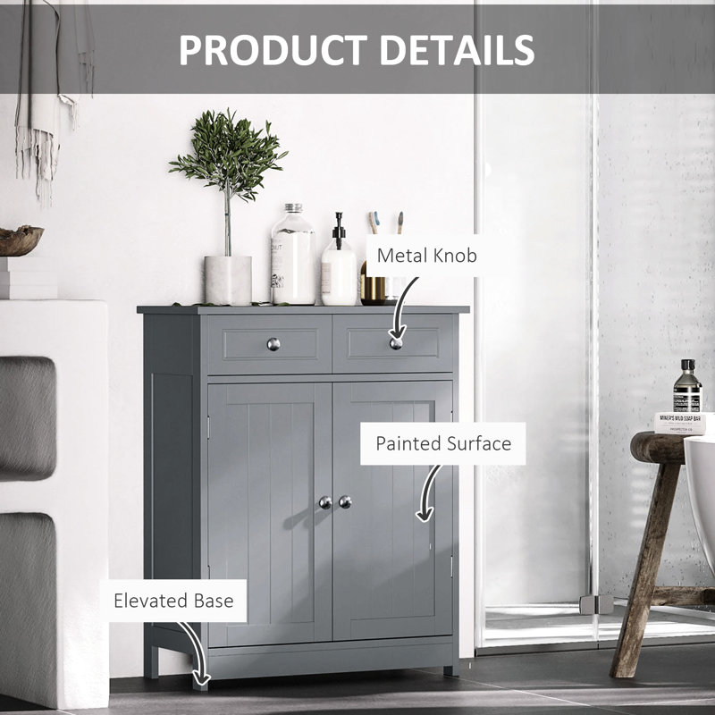 Armoire de salle de bain grise à partir de 2 portes, tiroirs et tablette réglable, rangement autoportant, rangement pour serviettes hygiéniques, hygiéniques et produits de rangement organisés - gris, portes avec pour salle de bain,