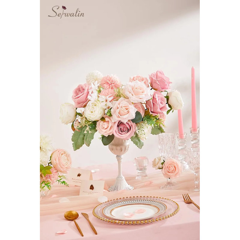 Mélange de fleurs artificielles roses mélangées, fleurs artificielles en soie rosée pour bouquets de mariage, centres de table et décoration de gâteaux