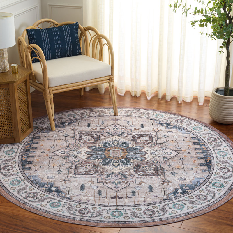 Arizona Performance Machine Washable Oriental Indoor Rug, Round 6'
