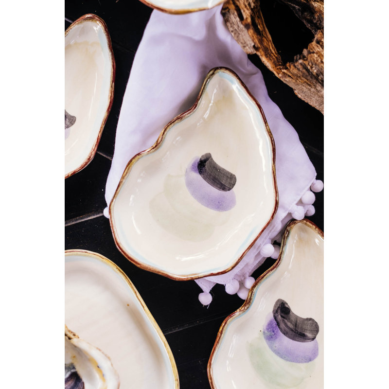 Seaside Crescent Ceramic Salad Plates, Set of 4