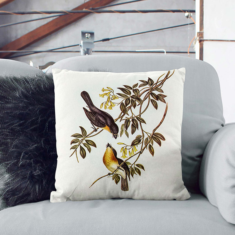 Broad-Billed Flycatchers Square Throw Cushion, White, 40cm H x 40cm W x 15cm D