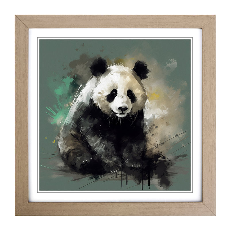 Panda Gestural Art - Framed Print, Oak