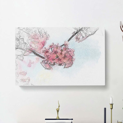 Pink Sakura Blossom Tree in Bloom in Abstract - Wrapped Canvas