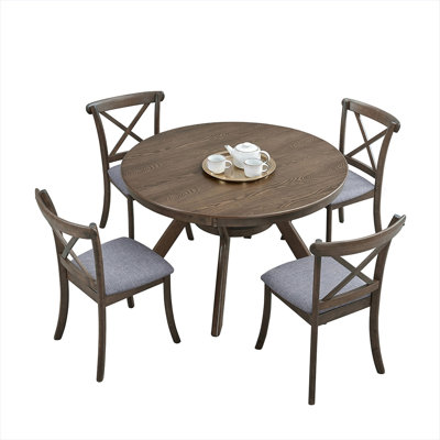 Round Wooden Dining Table for 4-6, 47.24-Inch, Trestle Base, Modern Kitchen and Dining Room Table