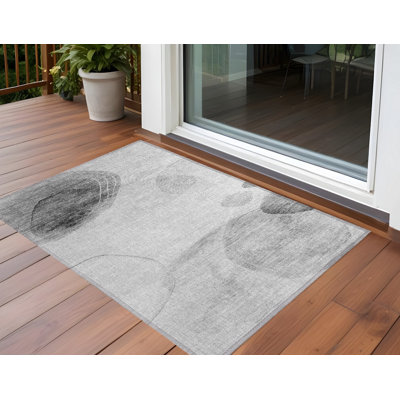 2' X 3' Gray and Light Gray Abstract Washable Non Skid Indoor Outdoor Area Rug