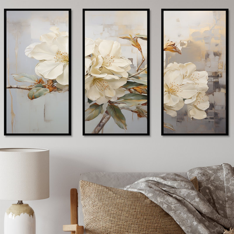 Ensemble de salon Essence of Rhododendron Simplicity VI - Rhododendron Wall Art, Cadre flottant noir