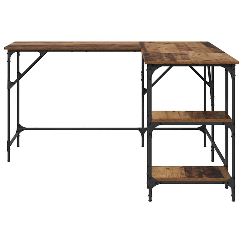 L-Shaped Metal Base Computer Desk, Old Wood, 75cm. H x 139cm. W x 139cm. D