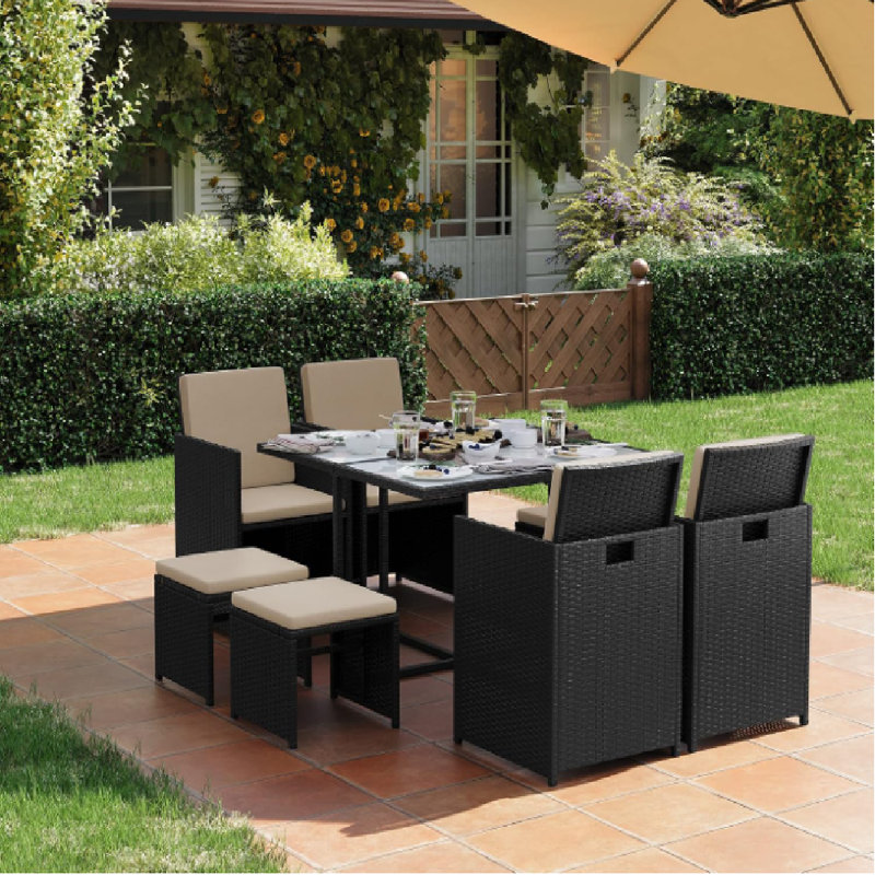 Ernesta 8 - Person Patio Dining Set Square Table with Cushions Included, Brown