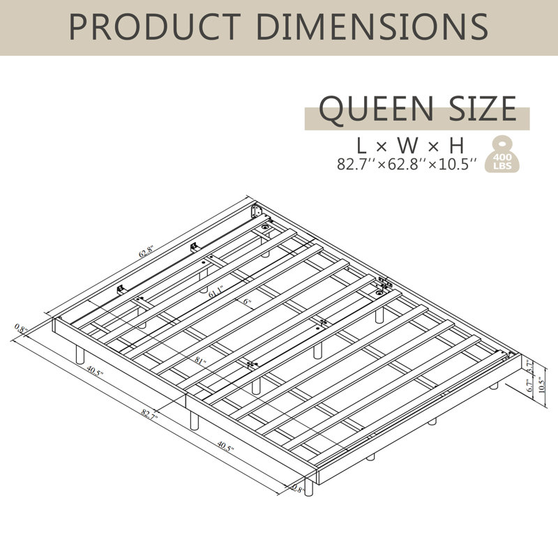 Sleek Modern Floating Platform Bed Frame, Walnut, Queen