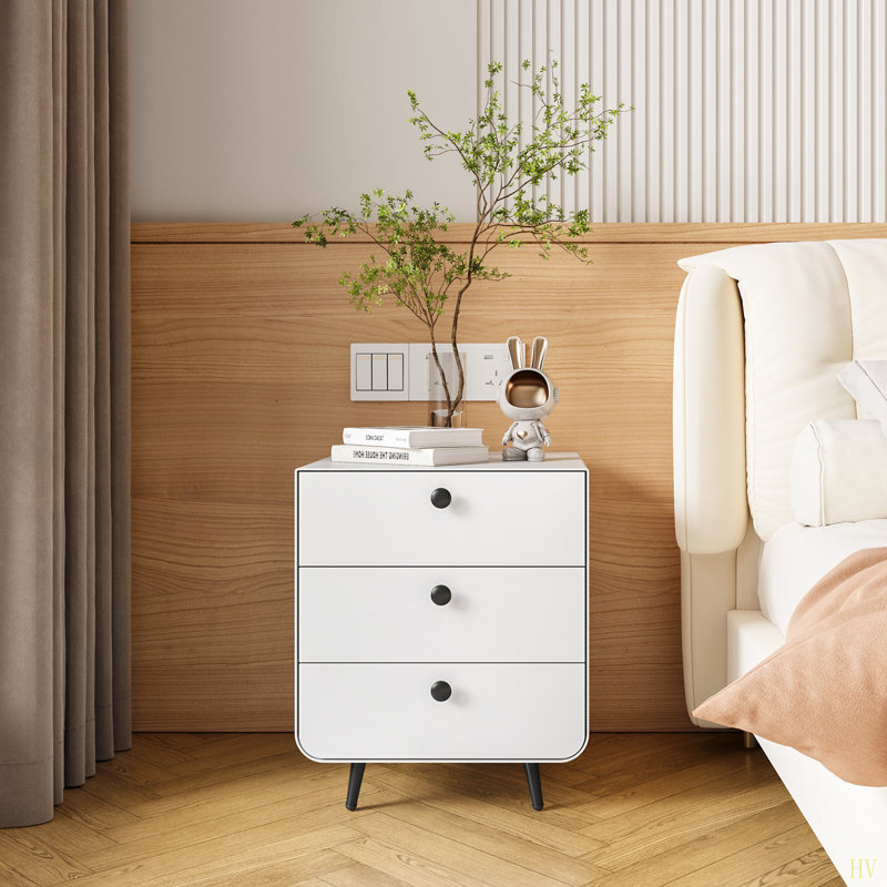 Armoire de rangement moderne pour table de chevet, armoire en acier avec 3 tiroirs, meubles de chevet, poignée circulaire