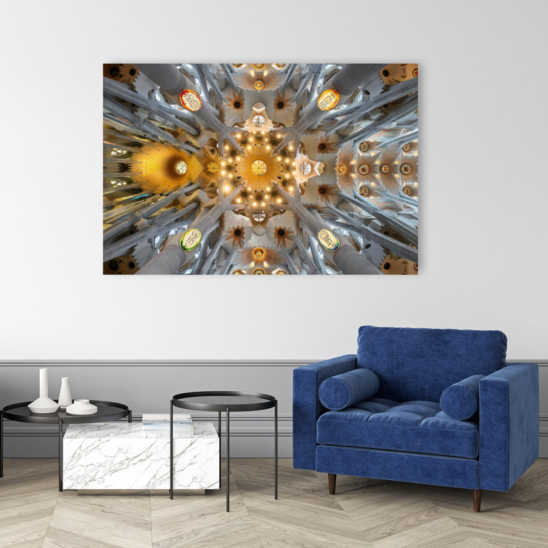 Golden Cathedral Interior Abstract Geometric Gothic Architecture City Wall Art Print 1 Piece Wrapped Canvas Wall Art