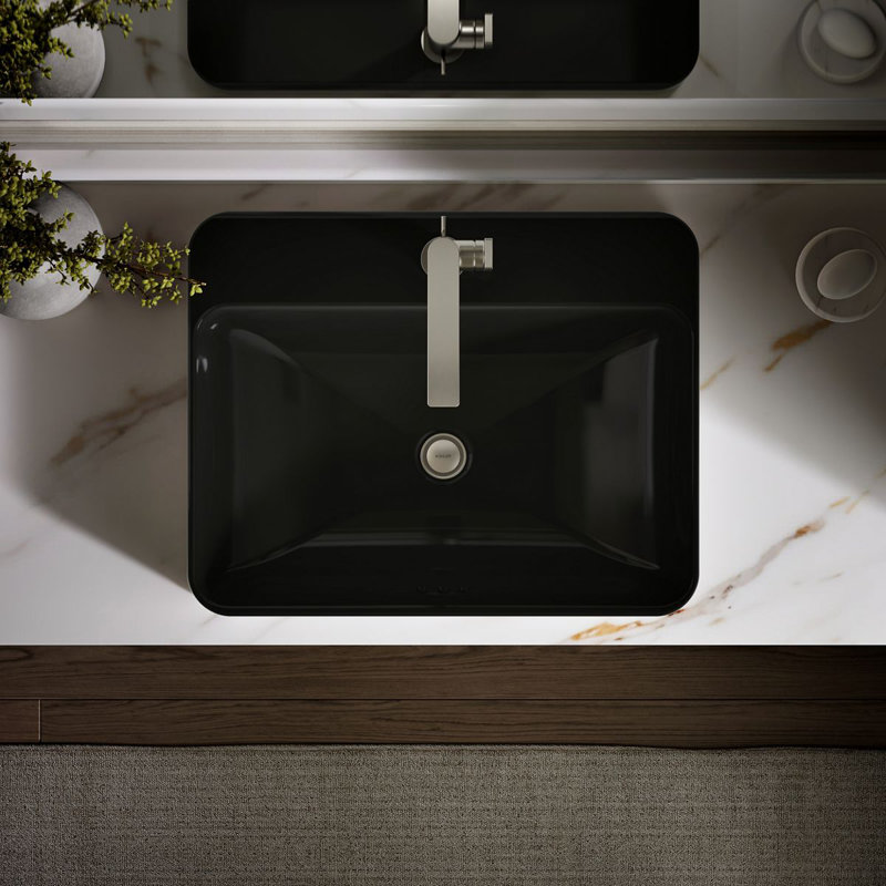 Vox Vitreous China Rectangular Vessel Bathroom Sink with Overflow, Teal, 1