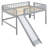 Full Size Low Loft Bed With Ladder And Slide,Gray-1814704457