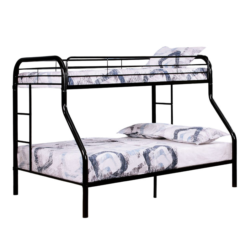Lit superposé simple au-dessus d'un lit double en métal avec enchantement contemporain, noir, incliné pour le style de la chambre à coucher, - Opérable