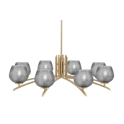 Lustre 8 lumières kurve présenté en finition nouvel âge en laiton avec verre texturé de 6 po