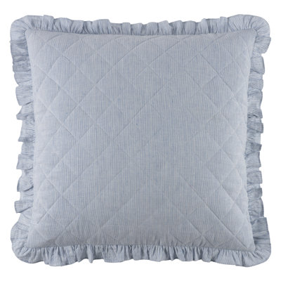 Parris French Blue Stripe Linen Quilted Sham
