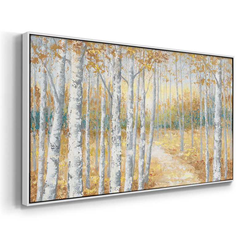 Birch Path I - Toile tendue avec châssis encadré - Prêt à être accroché, H 21 po x l 41 po, Blanc