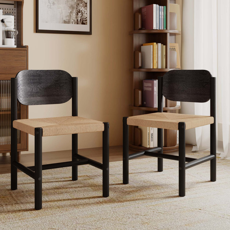 Ensemble de 2 chaises de salle à manger en corde de papier tissées à la main