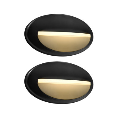 Outdoor Low Voltage LED Oval Stair Lights, Outdoor Riser Step Lights, 3000K, Black, 2 Pack