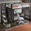 Lit mezzanine simple en métal avec bureau, tablette, armoire et escalier de rangement-628106077