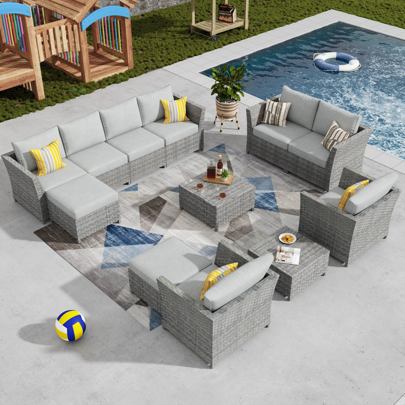 Paulsen Premium All-Weather Wicker 8 - Person Modular Patio Conversation Set with Cushions, Gray, Yes, Gray