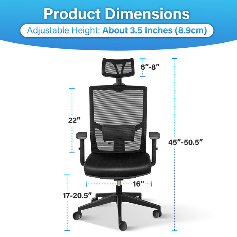 Chaise de bureau ergonomique en filet avec roulettes, accoudoirs et soutien lombaire