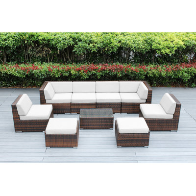 8 - Person Wicker Seating Group with Cushions - No Assembly