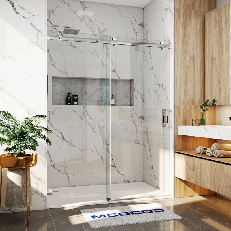 Porte de baignoire coulissante simple sans cadre avec verre transparent de 3/8 po (10 mm) Opal Mirage MCOCOD l 56-60,5 po x H 79 po