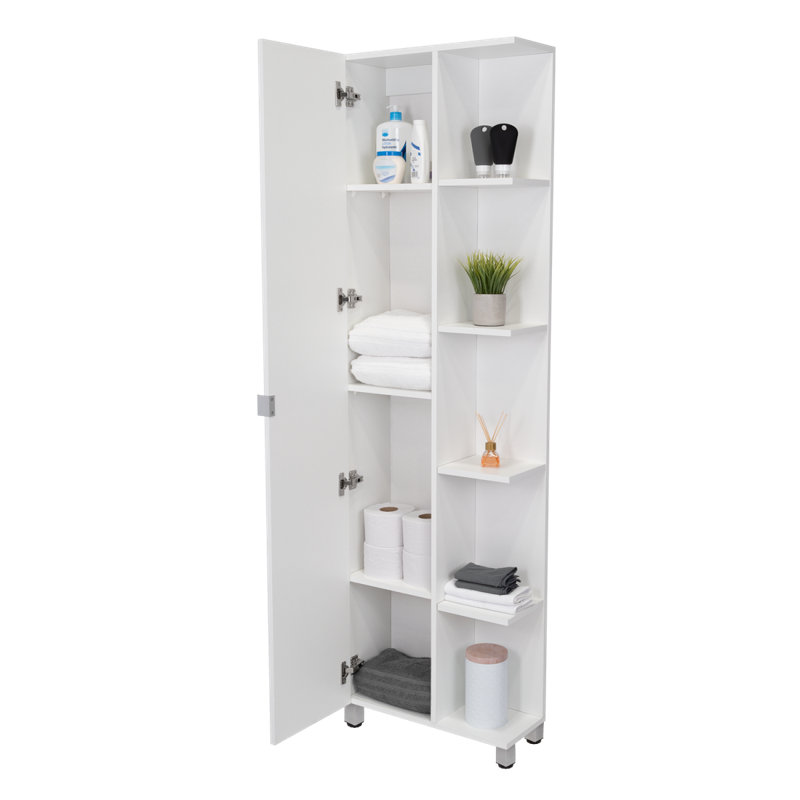 Armoire de coin, cinq tablettes ouvertes, une porte, finition blanche, H 62,2 po x l 20,1 po x P 8,4 po, Blanc mat
