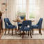 Ensemble de 2 chaises club rembourrées en chenille bleu marine avec pieds en bois massif pour cuisine