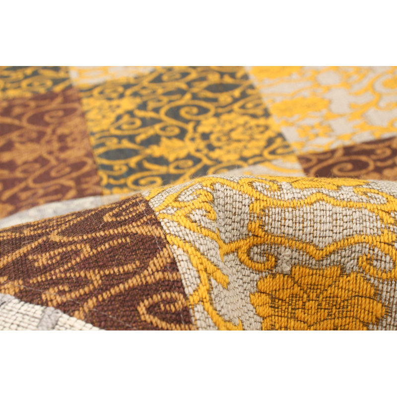 Tapis jaune géométrique noué à la main