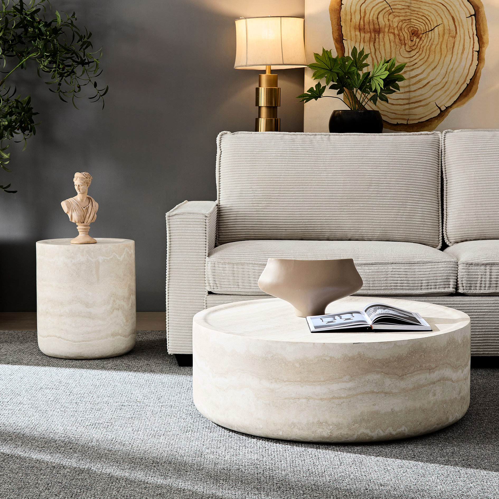 Mercer41 2 Faux Textured Coffee & Side Table , Fibreglass Round Shapes ...