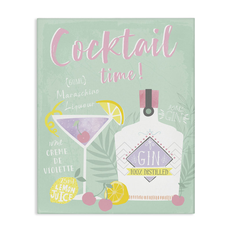  «Cocktail Time with Recipe», art mural sur toile par Angela Nickeas, H 48 po x l 36 po