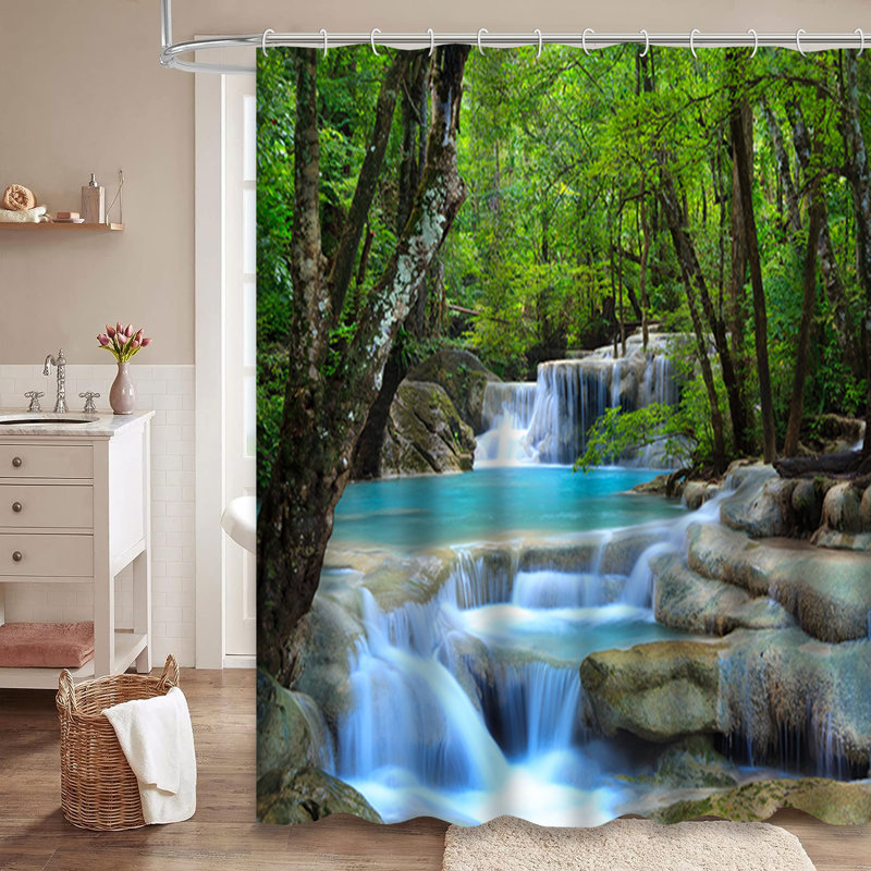 Rideau de douche avec 12 crochets Erawan Waterfall, L 72 po x l 72 po