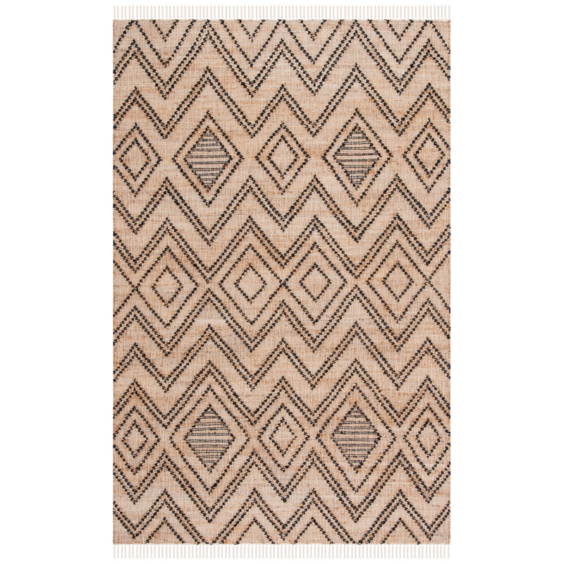 Araliya Natural Fiber Flat Weave Jute/Wool/Cotton Geometric Rug in Black/Brown, Rectangle 5' x 8'