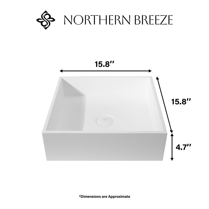 15.8" Matte White Square Vessel Bathroom Sink