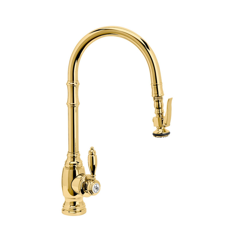 Traditional Plp Pulldown Faucet - Angled Spout, Unlacquered Polished Brass