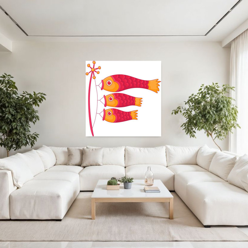 «Koi Carp Kite Illustration Colorful Traditional Vibrant Fish Spring», art mural, H 48 po x l 48 po