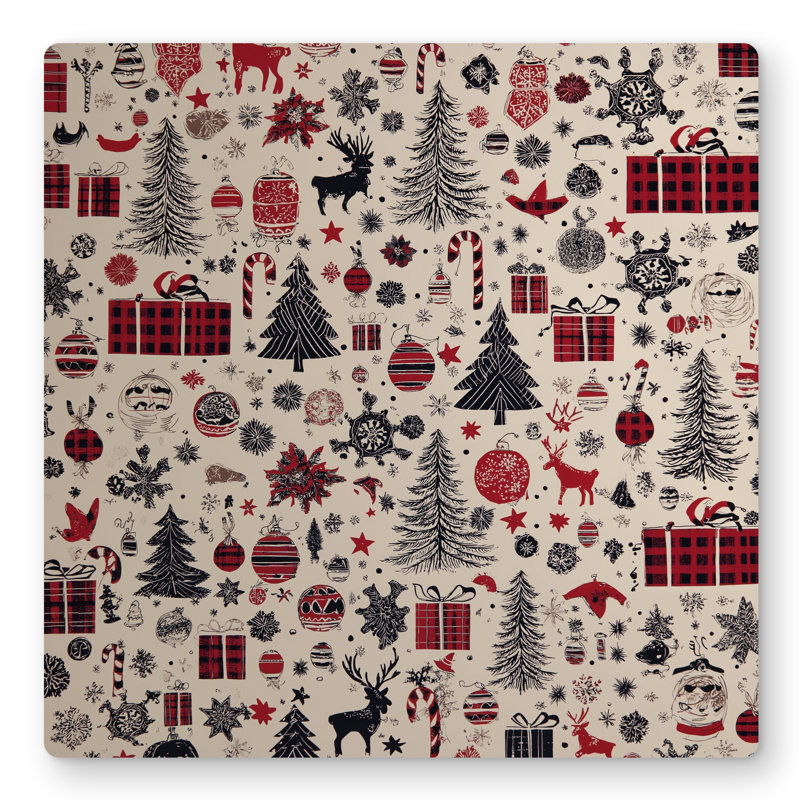 Christmas Gift Pattern Beige Metal Print | Home Decor