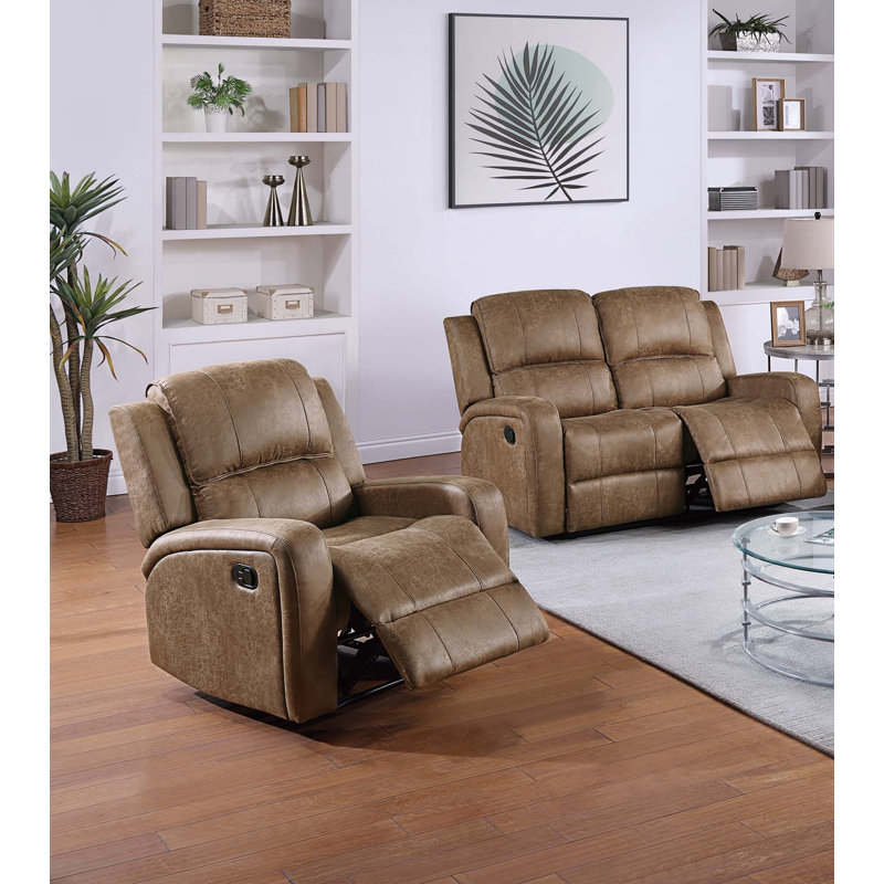 Ensemble de salon moderne 2pc 1 x causeuse 1 x fauteuil inclinable carré avec accoudoirs avec dossier capitonné et capitonnage vertical